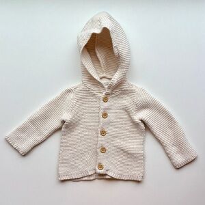 Organic Cotton Cream Knit Hooded Cardigan